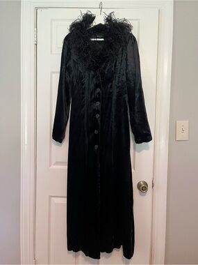 Vintage Betsey Johnson Black Velvet and Ostrich Coat